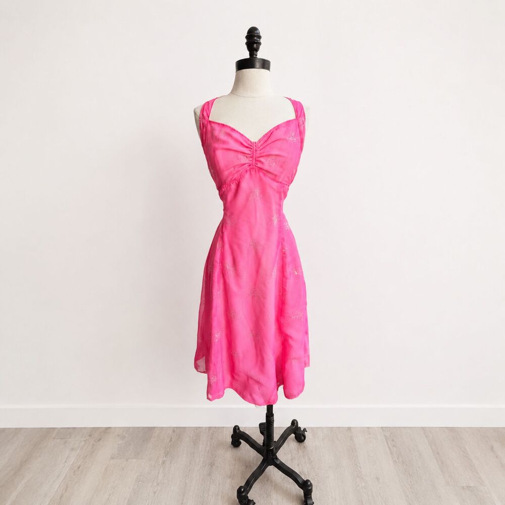 Vintage Y2K Hot Pink Glitter Slip Dress Fairycore Party Dress Women’s Medium